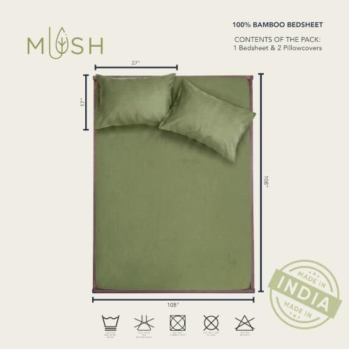 Image of Mush 100% Bamboo King Size Bedsheet with 2 Pillow Covers | 100x108 in | 300 TC Bedsheet for Double Bed King Size | Ultra Soft, Natural Breathable & Cooling Double Bed Luxury Sheets (Forest Green)