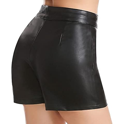 Everbellus Black Faux Leather Shorts with Zipper Cover
