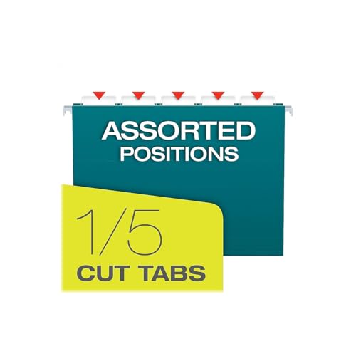 Image of Pendaflex Recycled Hanging File Folders, 25 Pack, Letter Size (8.5 inch x 11 inch), Assorted Colors, 5 Tab Positions, Includes Tabs and Inserts, Eco-Friendly Hanging Files for Office and Document Organization