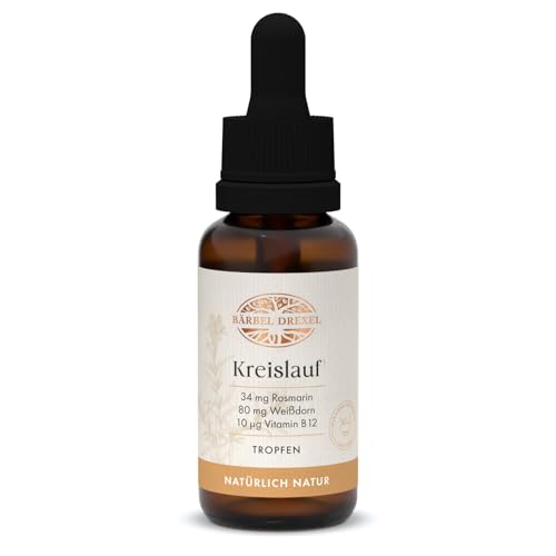 BÄRBEL DREXEL Kreislauftropfen Pflanzlich Schwindelgefühl infolge niedrigen Blutdrucks (30ml) Vegane Herstellung Deutschland Ginkgo + Rosmarin + Weißdorn Herz-Kreislauf-Tropfen Alkoholfrei