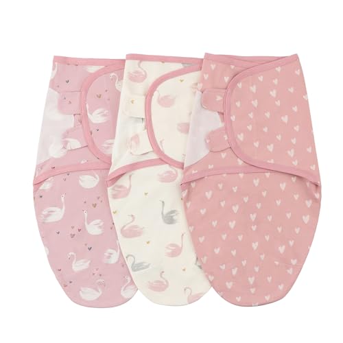 Image of insular Baby Swaddle Wrap, Swaddle Blanket for Newborn and Infant, Adjustable Swaddling Set for Boy and Girl, Soft Cotton Baby Sleep Sack 3 Pack, Pink Swan, Small(0-3Month)