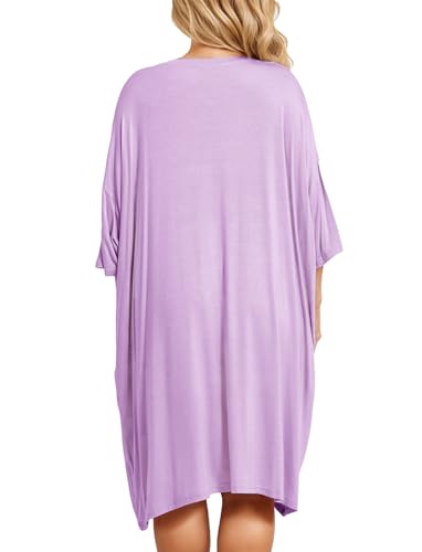 Image of KFUBUO Plus Size Nightgowns for Women Oversized Sleep Tshirts Dress Short Sleeves Sleepwear With Pocket Fit S-5XL
