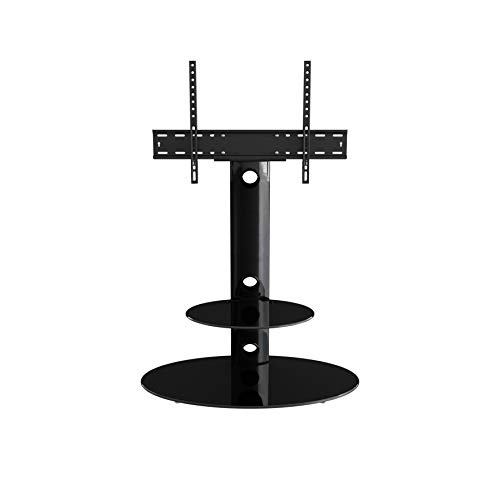 AVF FSL800LUB-A TV Floor Stand with TV Mount Column for 32”, 37” 39”, 40”, 42”, 46”, 47”, 50”, 55”, 58”, 60”, 65” TVs, Gloss Black Column w/ Oval Black Tempered Glass Shelf, up to 65 Inch TVs
