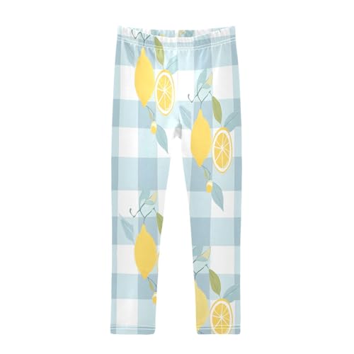 Toddler Girls Leggings Printed Yoga Pants Leggings Lemon Blue and White Plaid for Kids