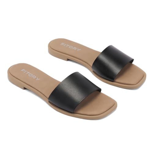 Image of FITORY Women's Slide Sandals Fashion Square Open Toe with Cushioned Footbed Slippers for Beach Size