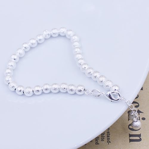 Image of Peora Sterling Silver Plated Frosted Bead Chain Bracelet for Women