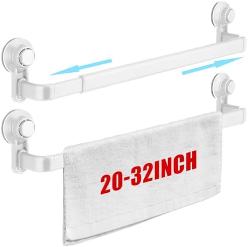 Amazon.com: Gisafai 2 Pcs Extendable Suction Cup Towel Bar for Bathroom ...