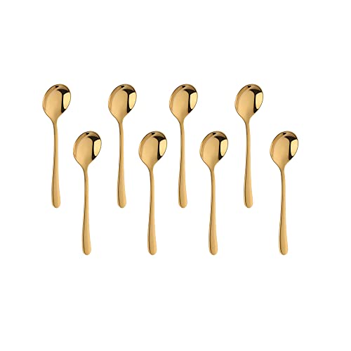 bisda 8 teilig Kaffeelöffel Set, Gold Edelstahl Teelöffel Mokkalöffel Dessertlöffel, 12cm Cover