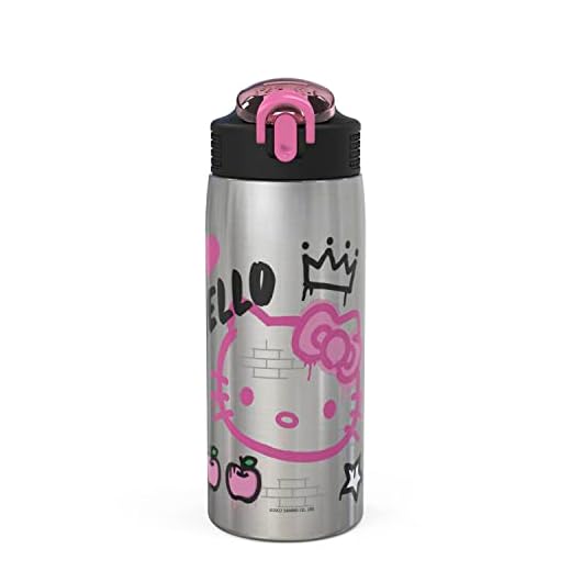 Zak Designs Sanrio Water Bottle for Travel and At Home, 19 oz Vacuum Insulated Stainless Steel with Locking Spout Cover, Built-In Carrying Loop, Leak-Proof Design (Hello Kitty)