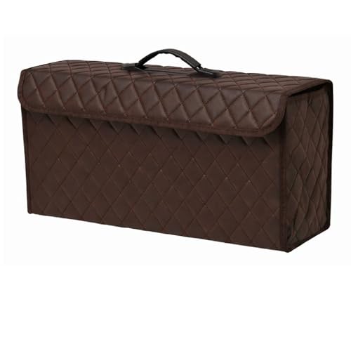 Image of JVCV PU Leather Car Trunk Boot Organizer Bag Box, With Lid Anti Slip Car Accessories Organizer, Foldable, Waterproof Storage Box for Car, Suv, Sedan, Truck, Minivan (Large - PU Leather - Brown)