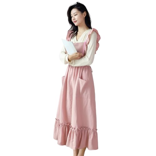 Tablier de cuisine pour femme long plissé vintage en coton lavé ajustable