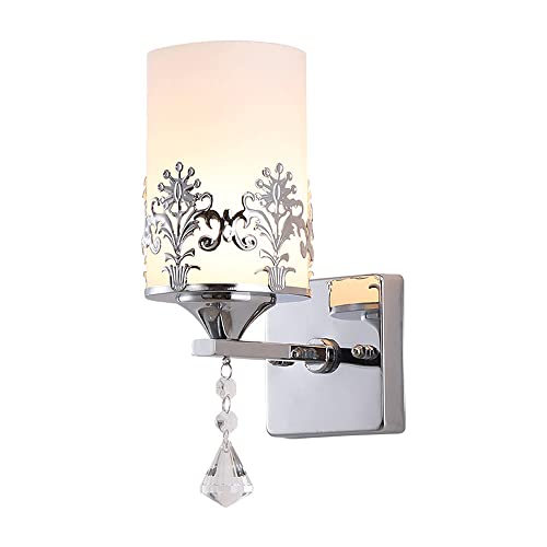 Lámpara de Pared con Globo de Cristal, Pantalla de Metal, Acabado Cromado con decoración de Cristal para Sala de Estar, Dormitorio, mesita de Noche, Pasillo, Escalera, Base E27.