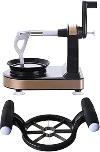 アップル ピーラー リンゴ 果物削り 皮むき器 回転式 フルーツピーラー 手動 吸盤付き キッチン用品 オートマチックカッタ 家庭用多機能 りんご削り器 手回しリンゴ皮むき機 (ブラック)