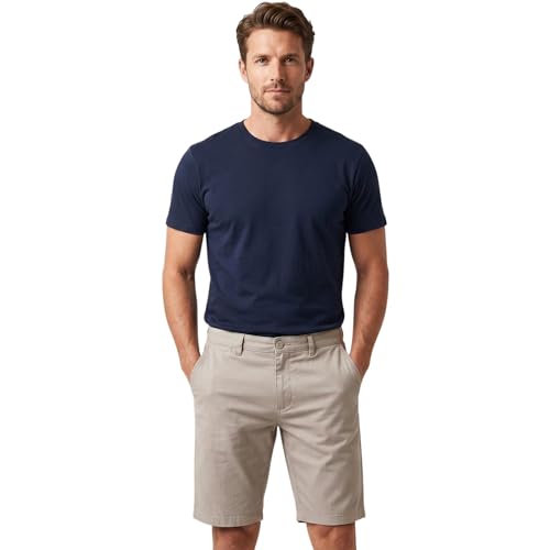 Image of G5 APPAREL Men’s Regular Fit Chino Shorts 100% Cotton Knee Length Casual Summer Shorts with Side & Back Pockets, Zip Fly, Belt Loops, 10" Inseam, Multipack Available Beige