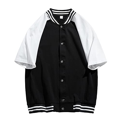 BAICAIYU Varsity Jacket Men Women's Baseball Jacket Short Sleeve Button Summer Stand Collar Hip Hop Jacket