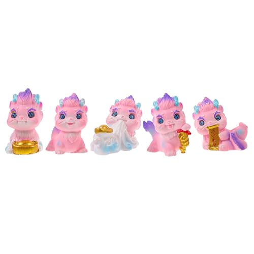 Mobestech 5 Stück Miniatur Drachenfiguren aus Leichtem Kunstharz Cartoonhafte Tischdekoration Stabile Drachendeko für Zuhause Büro und Geschenk