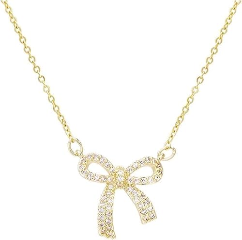 DHRUTI Bow Necklace Women's 14K Gold Necklace with Bow Fashion Jewellery Gifts for Women Girls (B)