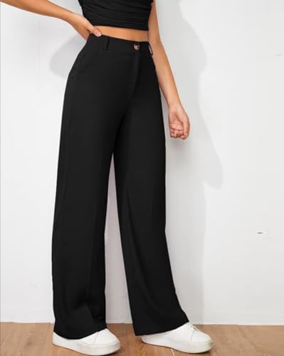 Image of Toochki Trousers for Woman Pants Women's Formal Office Korean | Black Track Pant | Straight | Cotton Spandex Stretchable Trouser | High-Waisted Bottom Wear