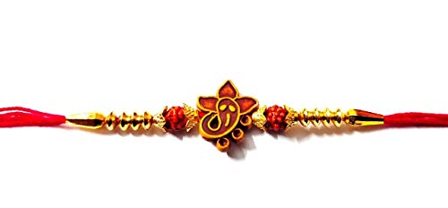 ZS Online Wooden Ganesha Rudraksha Rakhi with Greeting ard for Rakshabandhan