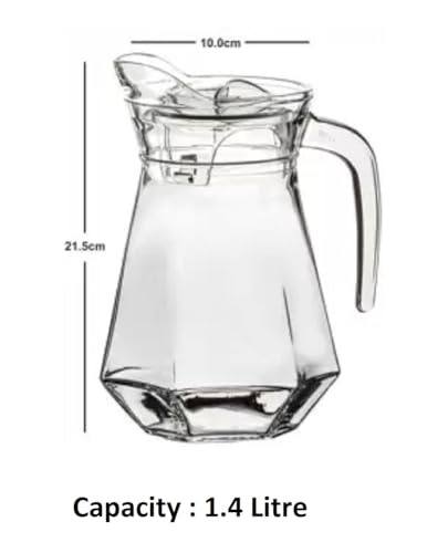 Image of IndusBay Pack of 2, 1400 ML Glass Jug Pitcher with Plastic lid, iced Tea Pitcher Water jug hot Cold Water ice Tea, Milk and Juice Beverage Carafes 1.4 LTR, 1 Piece, Transparent