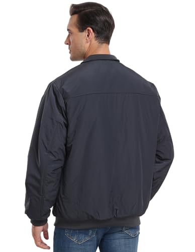 Image of PEGENO Men's Windproof Jacket,Fleece Lining For Stand Collar Winter Coat,Quilted Blue,Large