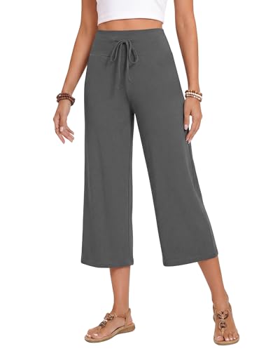 Image of ZOOSIXX Soft Black Pajama Pants for Women, Wide Leg Pants Woman Flowy Comfy Casual Lounge Yoga Capri Pants 22 inch / 30 inch