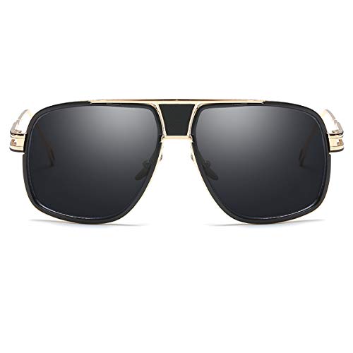Image of Dollger Sunglasses for Men Oversize Classic Black Shades Goggle Retro Gold Alloy Frame Sun Glasses