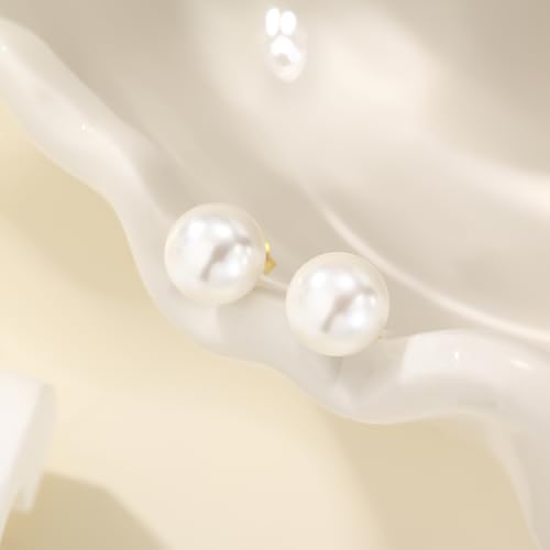 Women's 925 Sterling Silver, Plated 14K (White) Gold Pearl Earrings 8mm Shaped Button or Sphere4