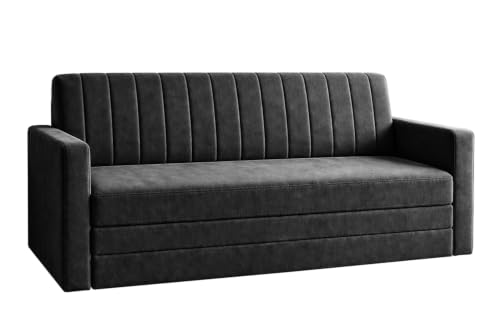 Image of 3 Seater Sofa Cum Bed with Armrest, Velvet Fabric Couch for Living Room, Space Saving Foldable Sleeper Sofa, (Black-Color)