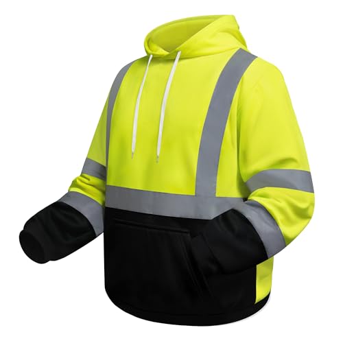 Uno Mejor Hi Vis Hoodie for Men Class 3 High Visibility Reflective Hoodie for Men Reflective Hoodies Safety Surveyors Construction Meet Ansi Yellow-TTWY X-Large