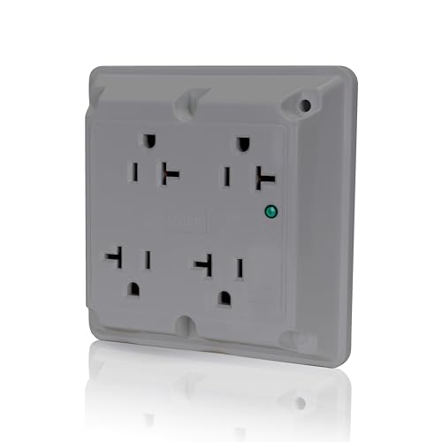 Image of Leviton Surge Protective 4-in-1 Receptacle with Indicator Light, 20 Amp, 125 Volt, Heavy-Duty Industrial Specification Grade, Straight Blade Quadruplex Outlet, Grounding, 5490-GY, Gray