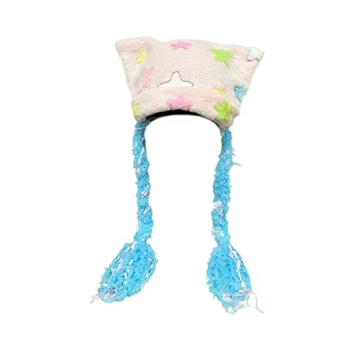 Floppy Cat Ear for Students Adult Windproof Foldable Hat with Braids Winter Thicken Hat Keep Warm Cycling Hat