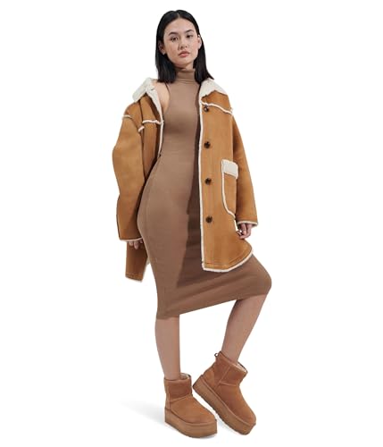 UGG Women's Takara Luxefluff Mid Jacket Coat, Chestnut, L at