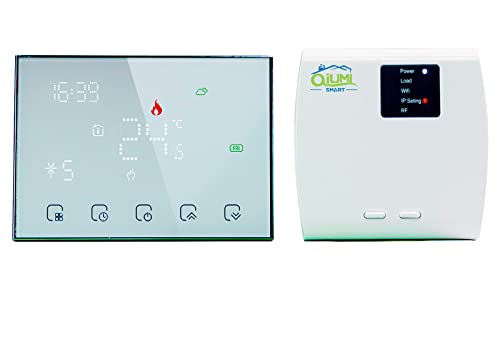 Qiumi RF Smart WiFi Termostato inalámbrico para calefacción Individual de Caldera de Gas Agua Funciona con Alexa Google Home Dry Contact, Pantalla de luz matricial LED, 3A 2AA batería