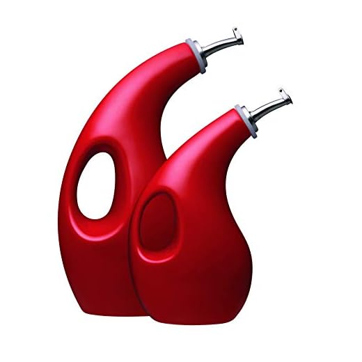 Rachael Ray Solid Glaze Ceramics EVOO Olive Oil Bottle Dispenser with Spout Set, 2 Piece, Red