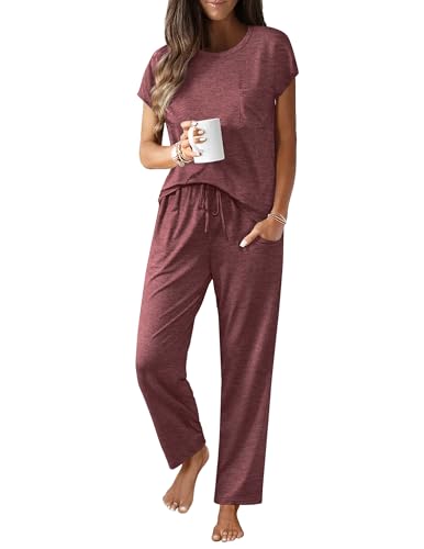 Image of Ekouaer Womens Pajama Sets Cap Sleeve Sleepwear Tops and Long Pants Comfy Pjs 2 Piece Lounge Set with Pockets S-XXL