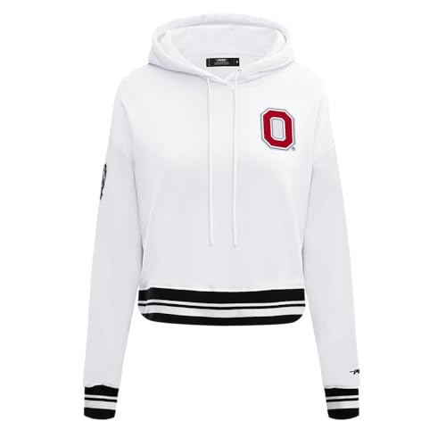 Pro Standard WOMENS COLLEGE OHIO STATE UNIVERSITY COLLEGE CLASSIC ESSENTIALS CROPPED PULLOVER HOODIE WHITE/BLACK M