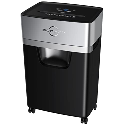 BONSEN 15-Sheet Heavy Duty Paper Shredder for Office, 30-Minute Running Time Cross-Cut Shredder with 5.3-Gallon Pull Out Basket, Anti-Jam & Quiet Shredder for Home Office (S3102)
