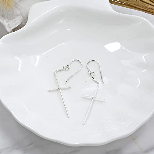 AeraVida Minimalist Christian Cross Drop Sterling Silver Dangle Earrings3