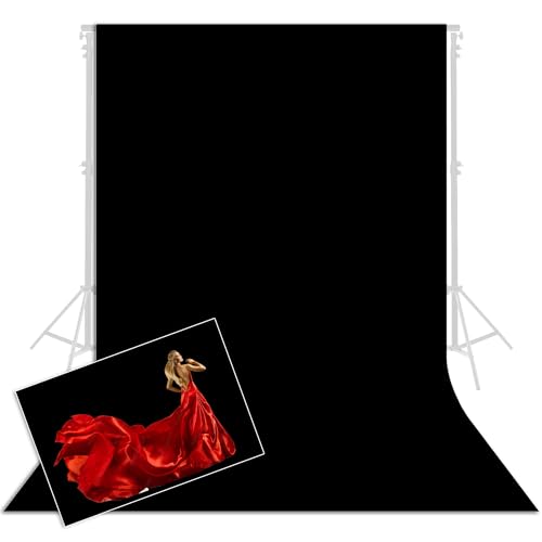 Prism 9x18 FT Brushed Organic Cotton Photo Backdrop, Black Screen Cloth Photography Back Drop Curtain for Picture or Video, High Nap Muslin Fabric Background for Low Reflectance and Bleed-Through