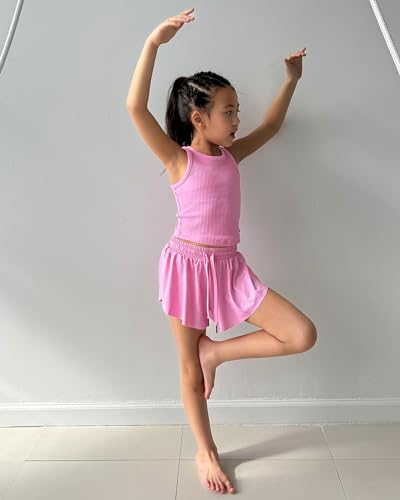 Image of Stelle Girls Flowy Shorts with Pockets Athletic Running Skirt High Waist Butterfly 2 in 1 Sports Short 5-16 Years