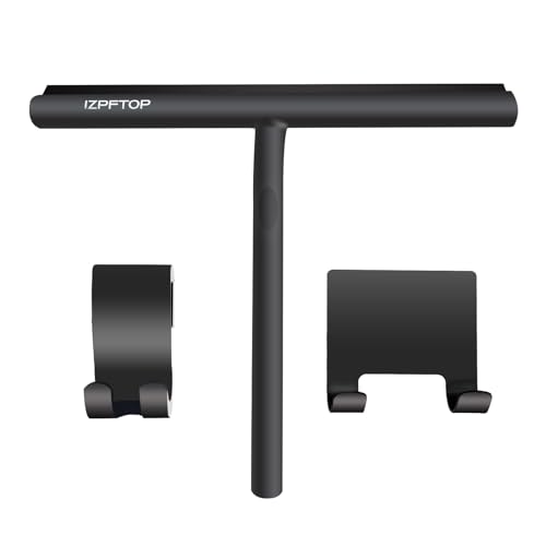 IZPFTOP Tergivetro per Doccia - asciuga vetri doccia Porte e Finestre-pulisci doccia silicone-pulisci vetri doccia Bagno e Specchi - Senza Foratura tira acqua da doccia con 2 ganci(nero, 11inch)