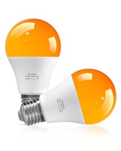 Bonlux Amber Light Bulbs 2000K, A19 9W E26 LED Yellow Soft Warm Sleep Light Bulb Blue Light Blocking (60 Watt Equivalent) for Bedroom,Healthy Sleep, Baby Nursery Light, Night Light Bulb, 2 Pack