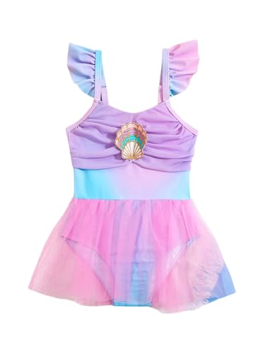 Image of WDIRARA Toddler Girl's One Piece Swimsuit Ruffle Ruched Sleeveless Bathing Suit with Mesh Skirt