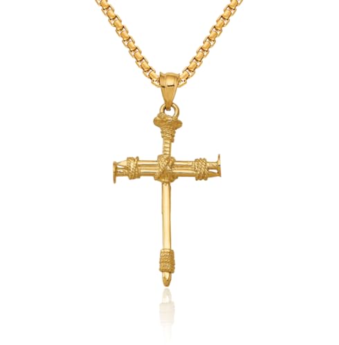IceCarats 14K Solid Yellow Gold Nail Holy Cross Necklace Religious Chain Pendant Jesus Christ Charm