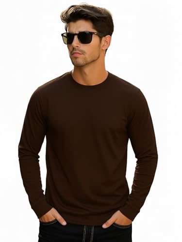 Image of Veirdo Pure Cotton Round Neck Regular Fit Solid Full Sleeve T-Shirt for Men & Boys (Available in Black, Cork, Green, Maroon, Navy, Swanwhite & White Color)