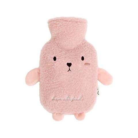 Heiqlay Hot Water Bottle with Soft Plush Cover for Family or Girlfriend, 1000ml Capacity, 26 x 15cm Size, Pink Cover