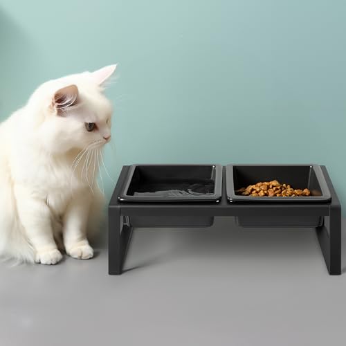 Navaris Moderne Futterstation für Katzen und Hunde - Futternapf Set aus Steingut und Eisen - erhöhter Napf Ständer Metall - 2X Fressnapf Katzennapf spülmaschinenfest
