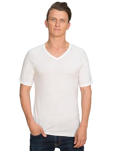 Brass Monkeys - 100% Pure Merino Wool - V Neck Shirt - Made in New Zealand - Warm Thermal Undershirt - Perfect for Outdoor Sports - White, Medium