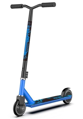 Lunyong 2輪スタントスクーター 360°回転 軽量 フットブレーキ付 フリースタイル トリック ジャンプ ストリート フリースタイルスケーター キックボード 子供 大人 (プラスチックホイール,ブルー)